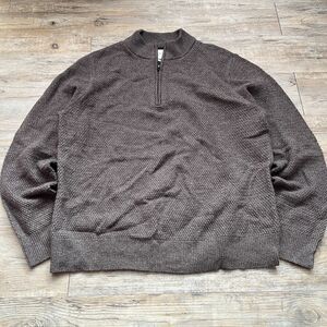 Billy Reid Merino Wool Mock Sweater $298 Gray Brown Quarter Zip XL Knit Pullover